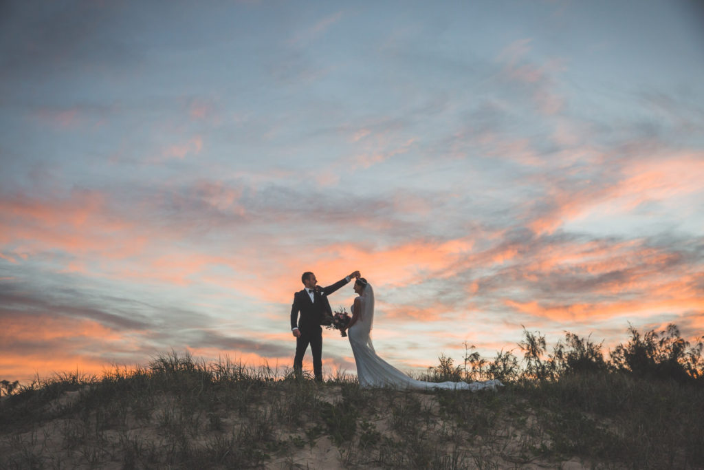 wedding photography on sunshine coast in beautiful sunset