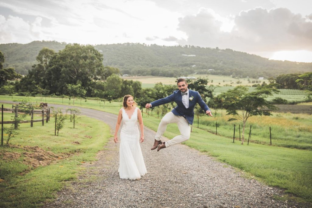 happy bride and groom at glengariff estate brisbane hinterland