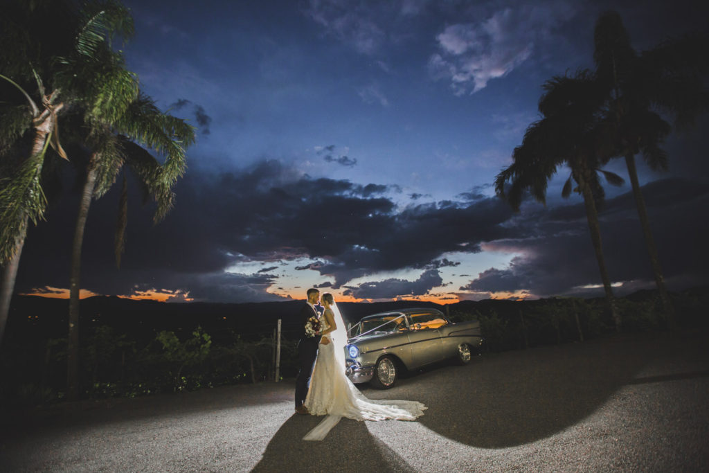 night photography of wedding couple
