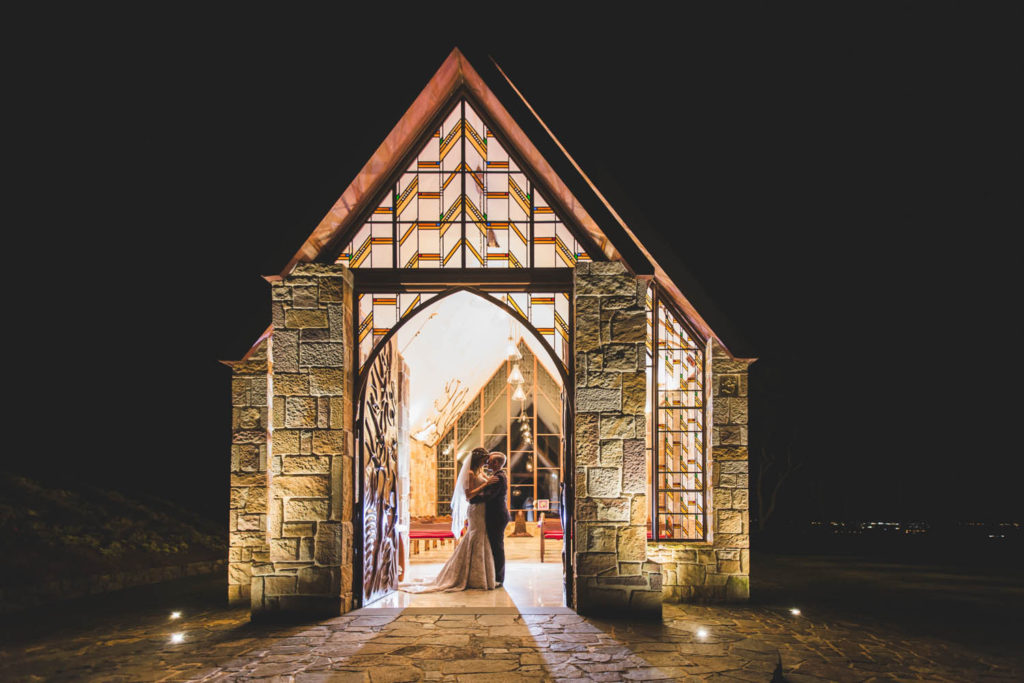 night-time wedding photography at the chapel montville sunshine coast hinterland