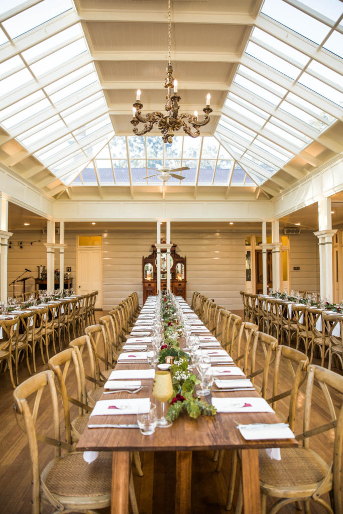 photograph of reception table setup at gabbinbar homestead toowoomba