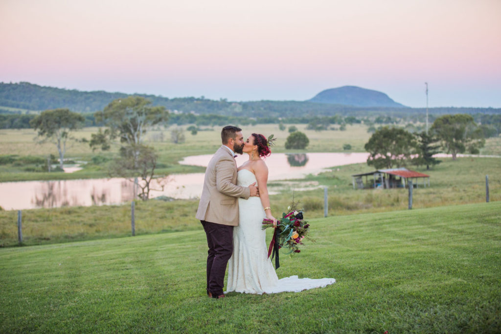 sunset wedding photo at yandina station sunshine coast