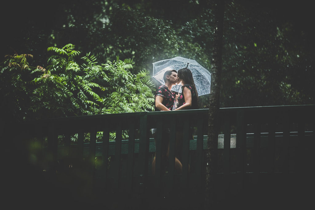 beautiful engagement photography in rainy forest