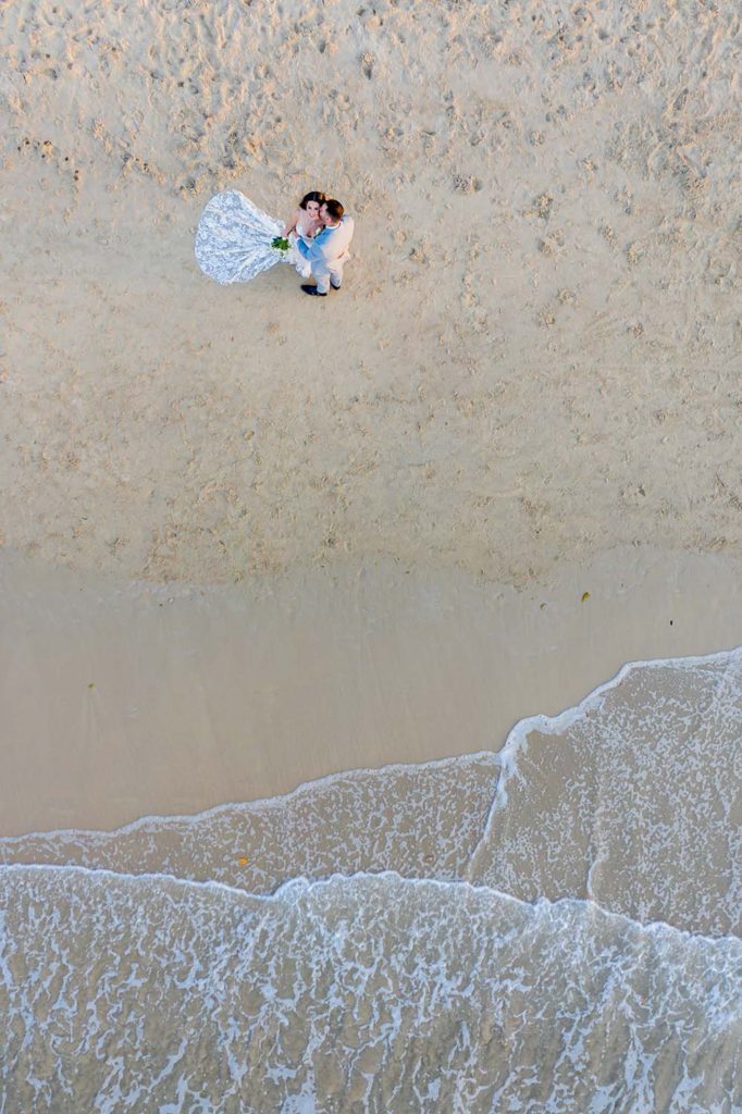 aerial photo over a sandy beach